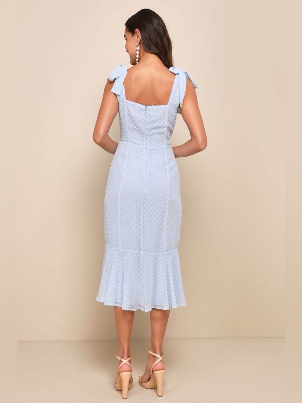 LULUS Bimini Periwinkle Blue Swiss Dot Tie-Strap Midi Dress - Picture 3 of 3